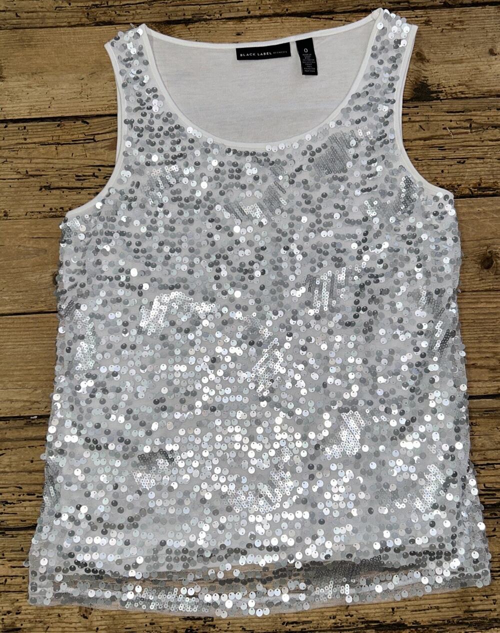 black label by chicos Size 0 Silver Sequins Sleveless Top NWOT